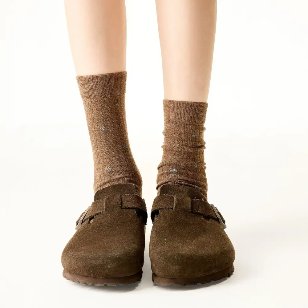 Dainty Floral Ribbed Crew Socks