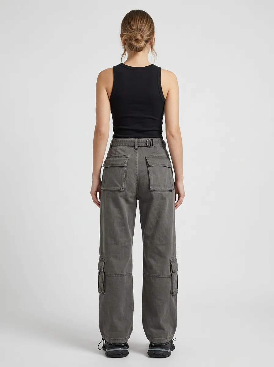 Flexible Geometric Pattern Collection Women's Multi Pocket Cargo Pants