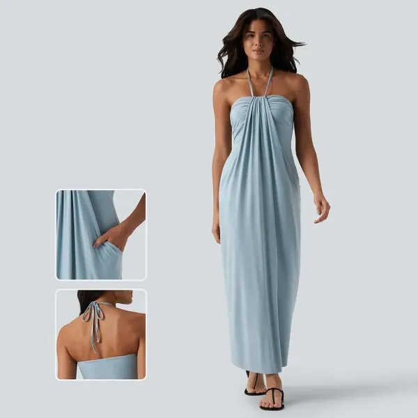 Halter Tie Back Maxi Dress with Pockets