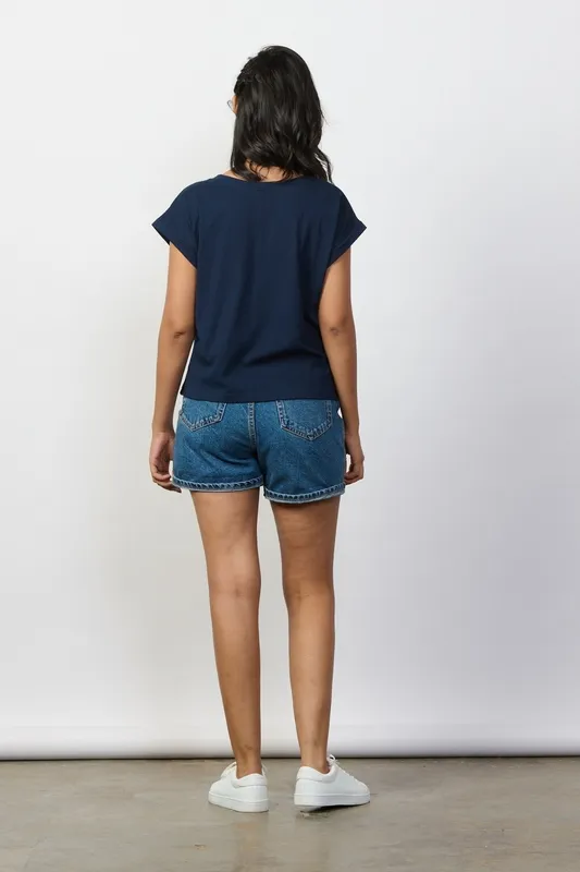 Deep Blue Pima Cotton Boxy Tee