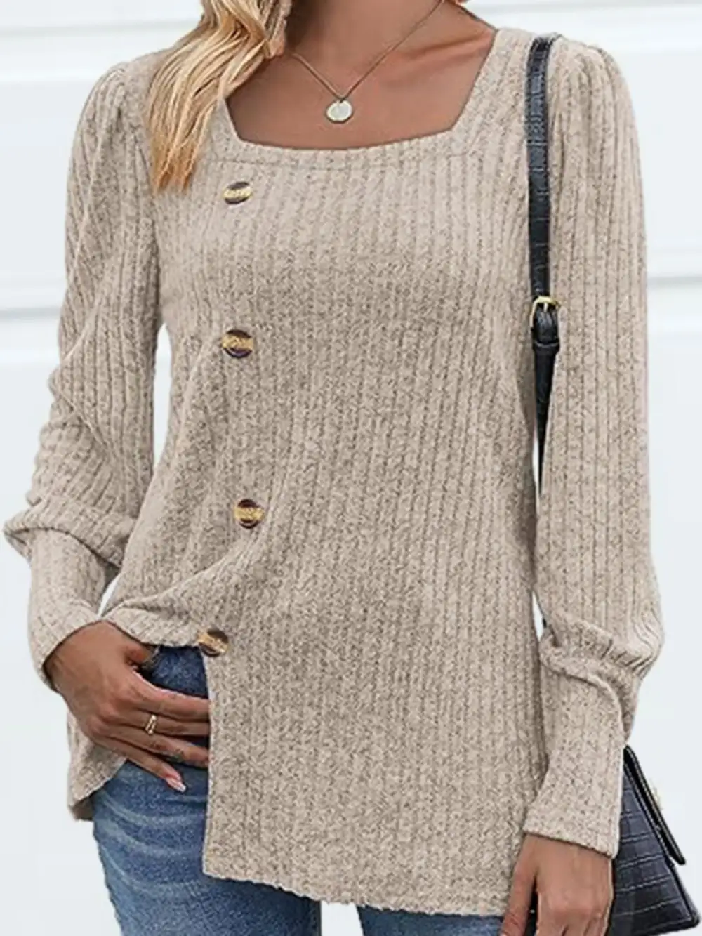 Button Front Square Neck Blouse