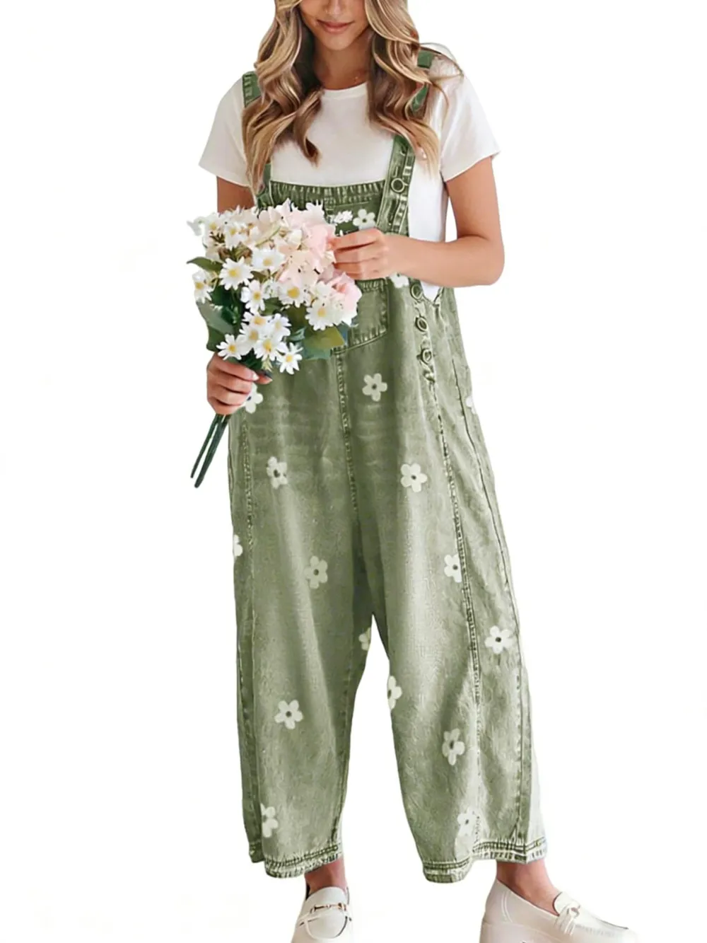 Women's Floral Printed Bib Overall Jumpsuit