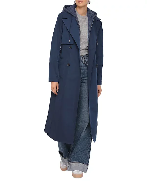Navy Long Sleeves Trench Coat