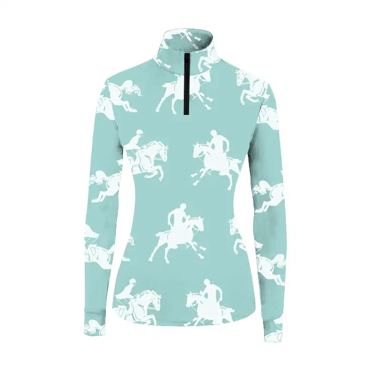 Women's Horse Rider Print Long Sleeve Riding Style Casual Shirt