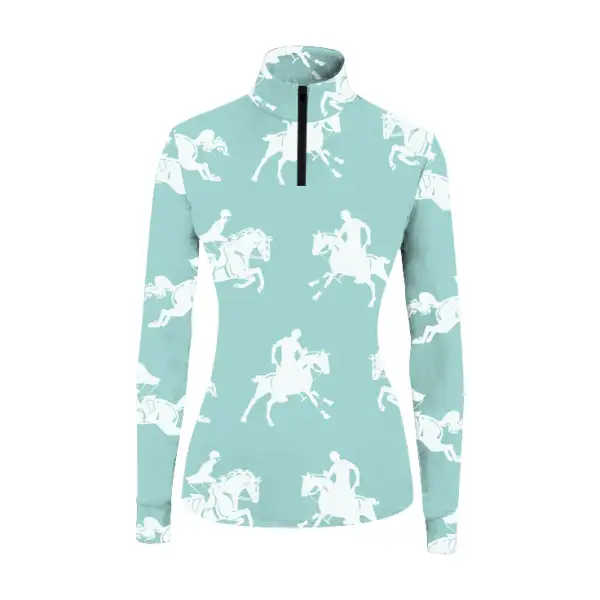 Women's Horse Rider Print Long Sleeve Riding Style Casual Shirt