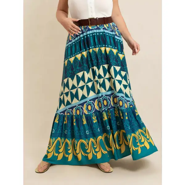 Plus Size Printed Maxi Skirt