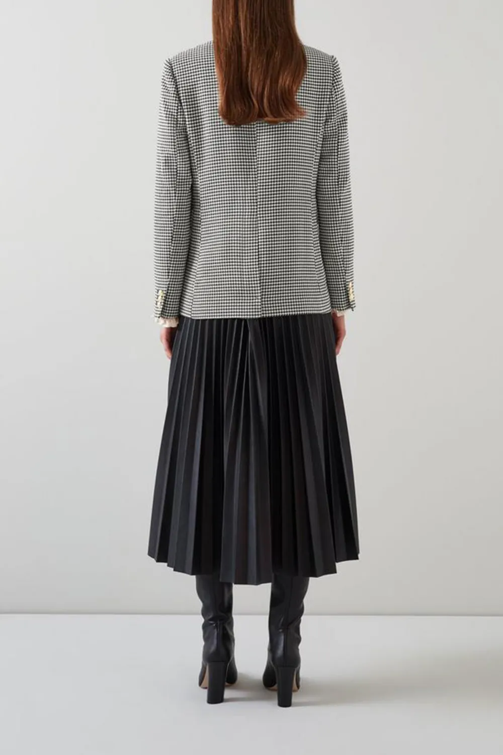 Black Cream Checkered Bow Detail Short Coat