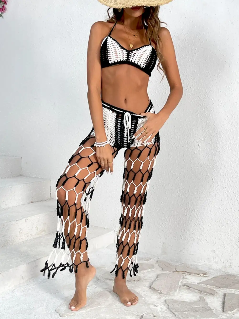 Panel Detail Halter Neck Top Swimsuit
