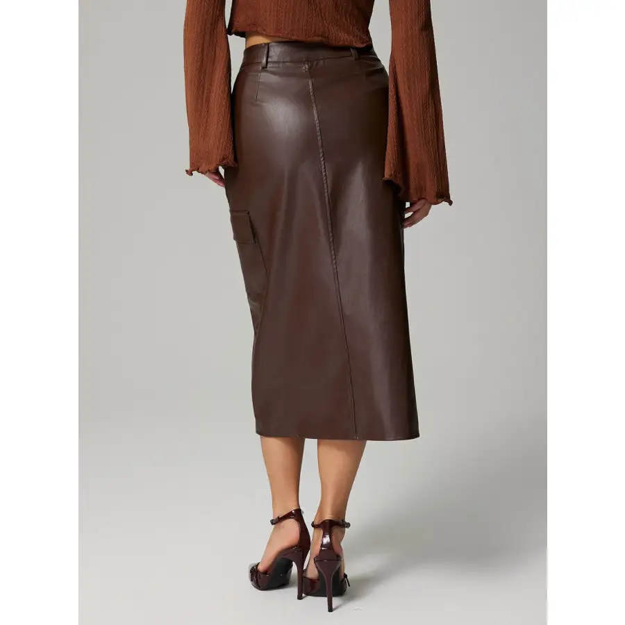 Slit Midi Skirt with Pockets