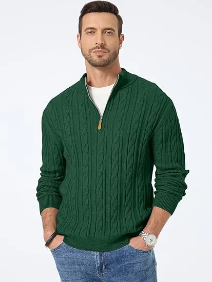🔥 Men’s Quarter Zip Cable Knit Sweater – Timeless Texture. Effortless Warmth. Everyday Style | Winter Sale – Up to 40% OFF!