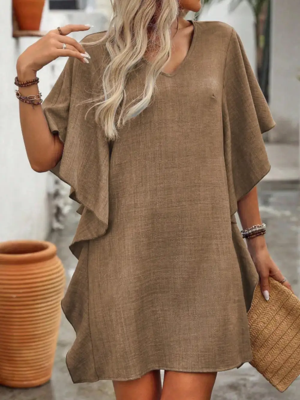 V Neck Mini Dress