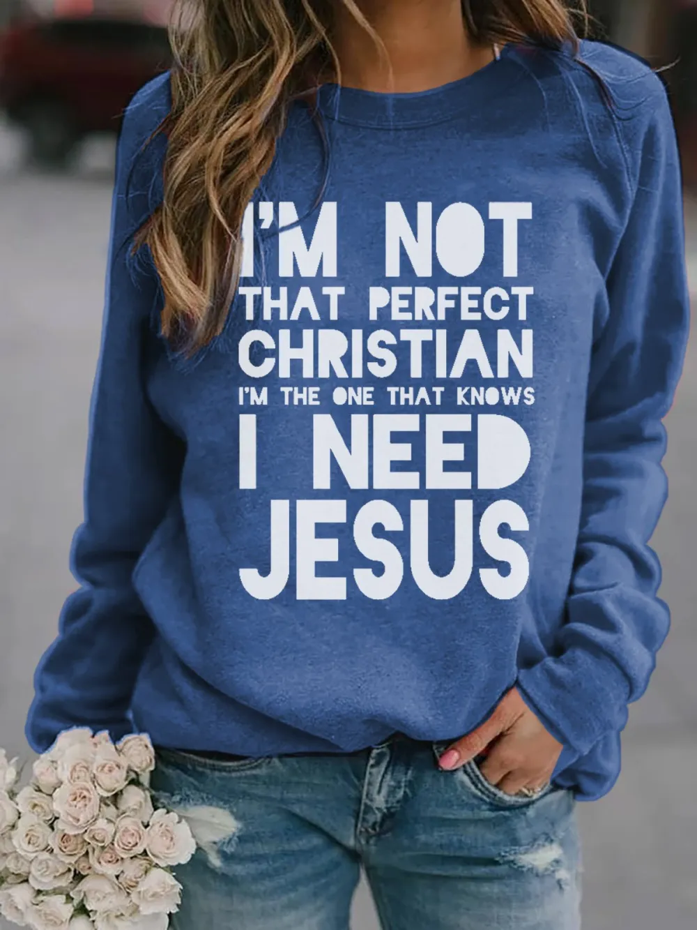 Women's Faith Christian I Need Jesus Print Sweatshirt