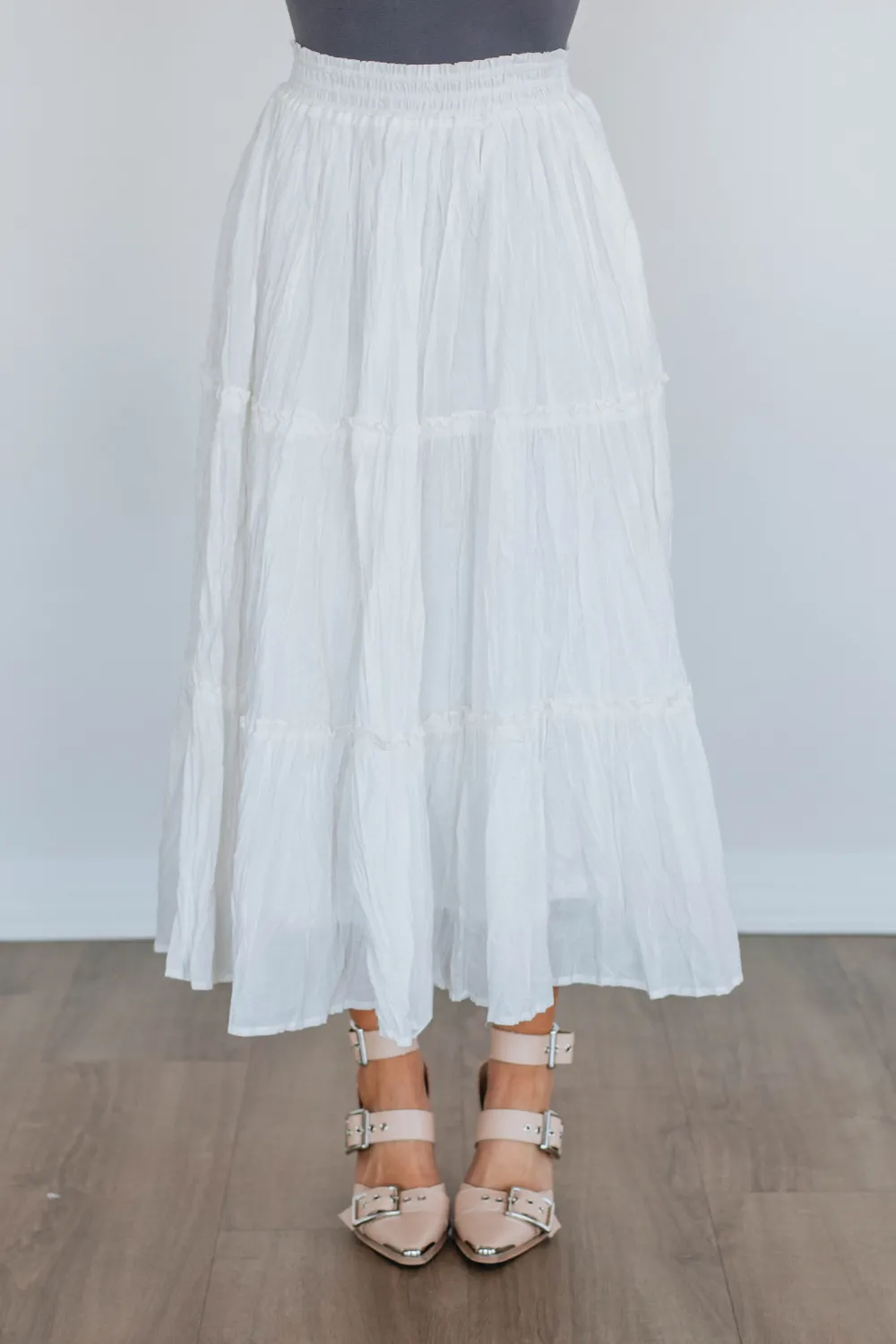 Cotton Textured Tiered Midi Skirt