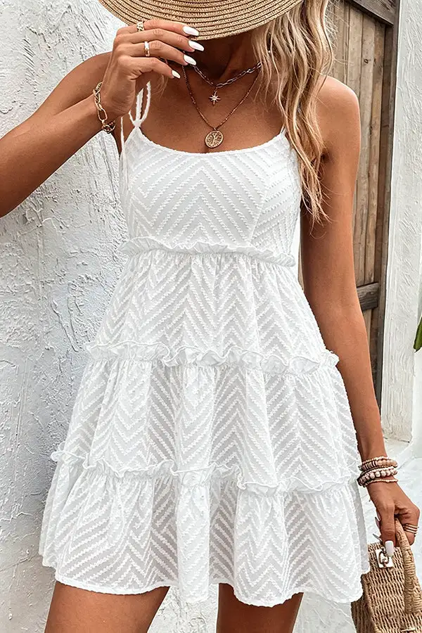 Color Tie Shoulder Smocked Back Mini Dress