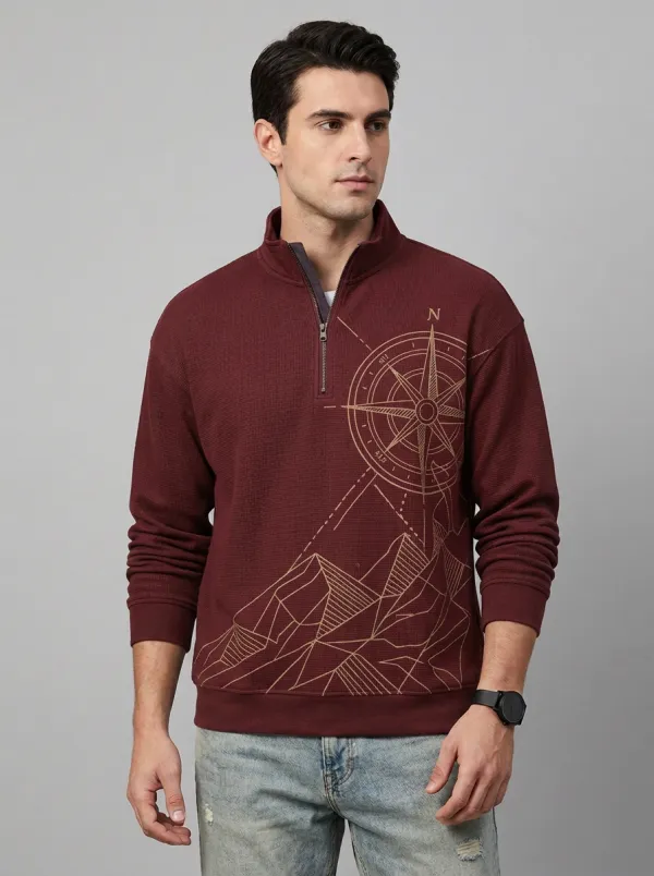 Men's Adventure Compass Mountain Graphic Quarter-Zip-Neck Sweatshirt