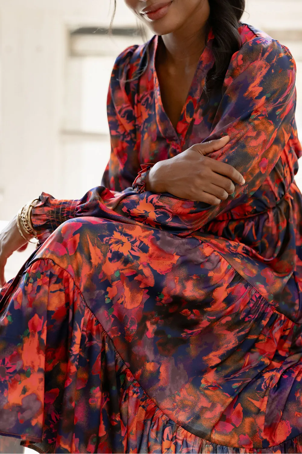 Purple Multicolored Print Flared Maxi Dress