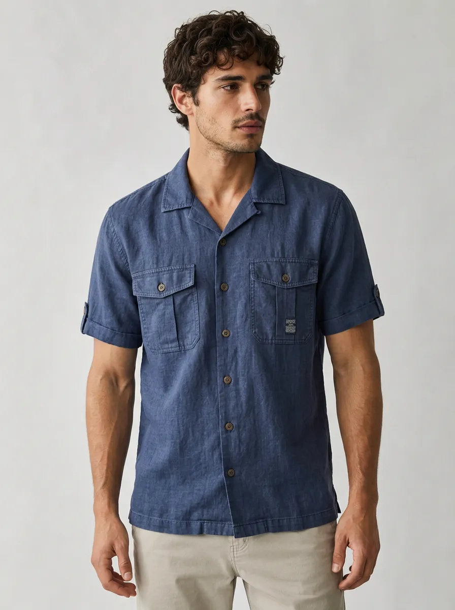 Men's Casual Summer Breathable Linen Blend Button Down Shirt