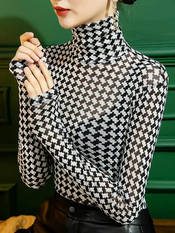 Long Sleeve Curve Fit Contrast Panel Detail High Neck T-Shirt