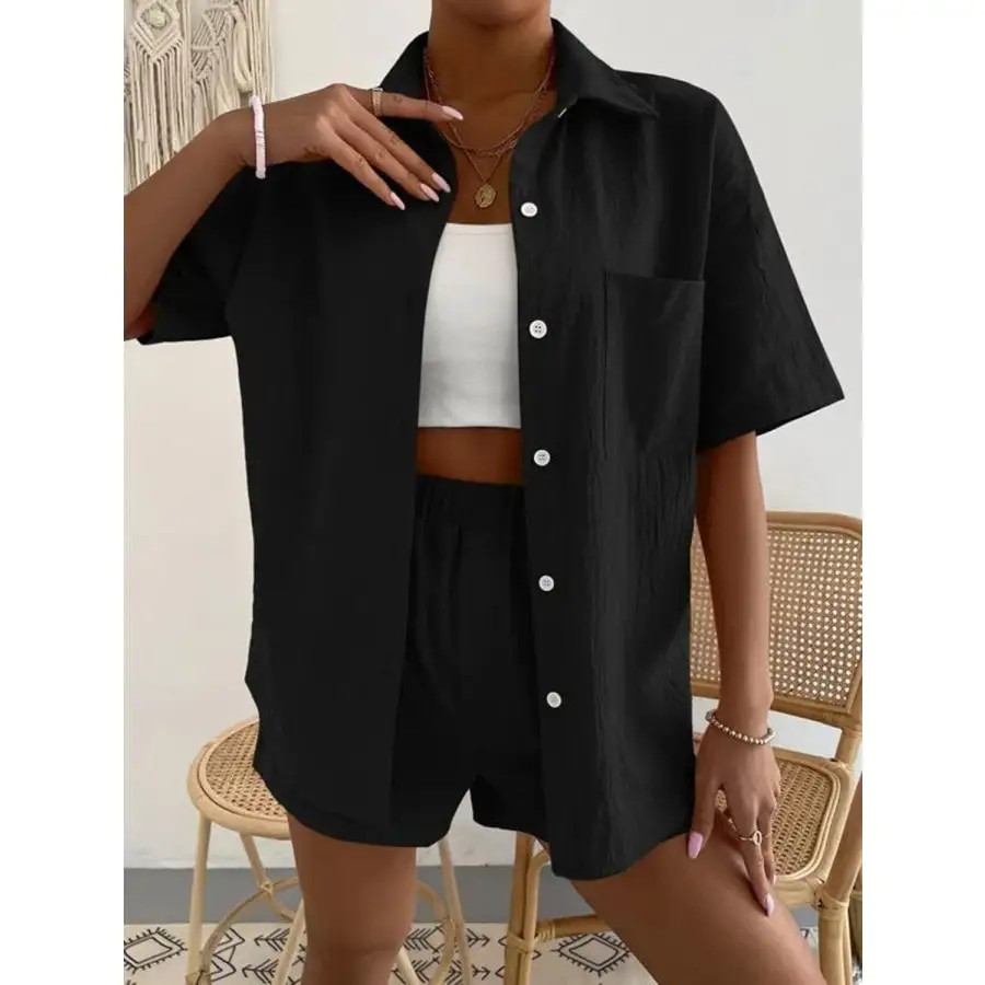 Button Up Short Sleeve Shirt and Shorts Set