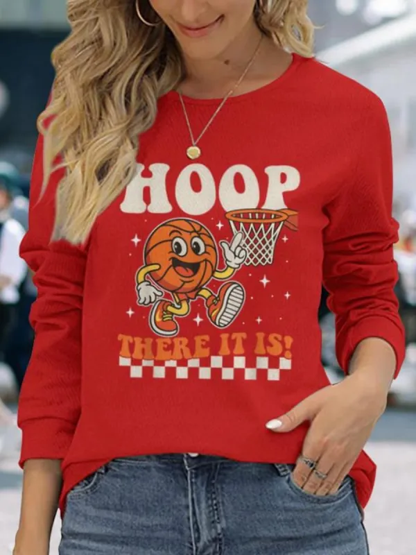 Cartoon Basketball Printed Round Neck T-Shirt