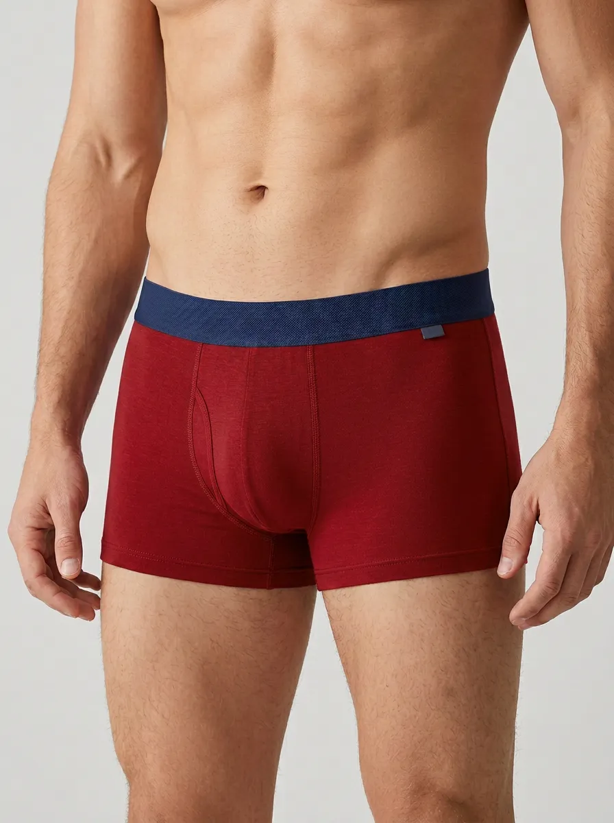 Men's Grey Solid Color Blue Waistband Printed Boxer Briefs