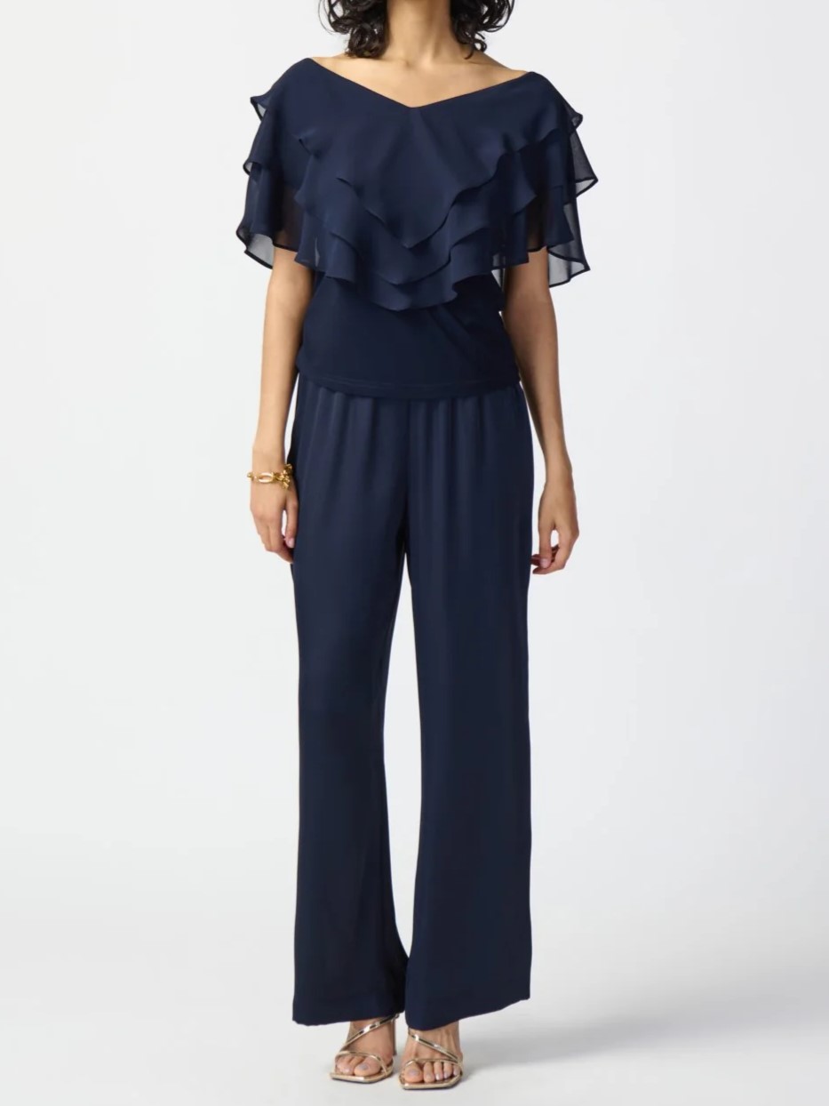 Navy Chiffon - Overlay Silky Knit Top