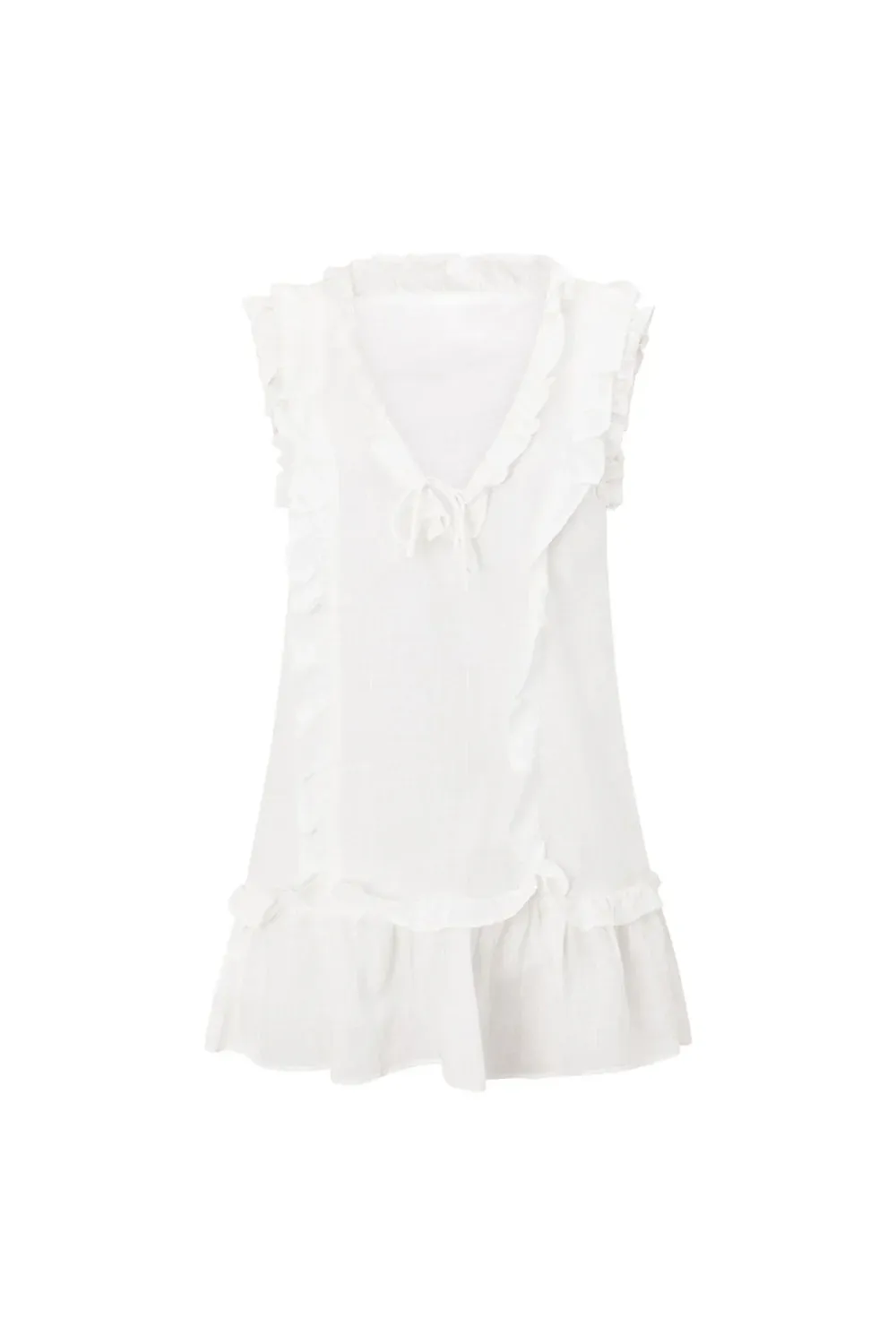 Ruffled V Neck Sleeveless Mini Dress