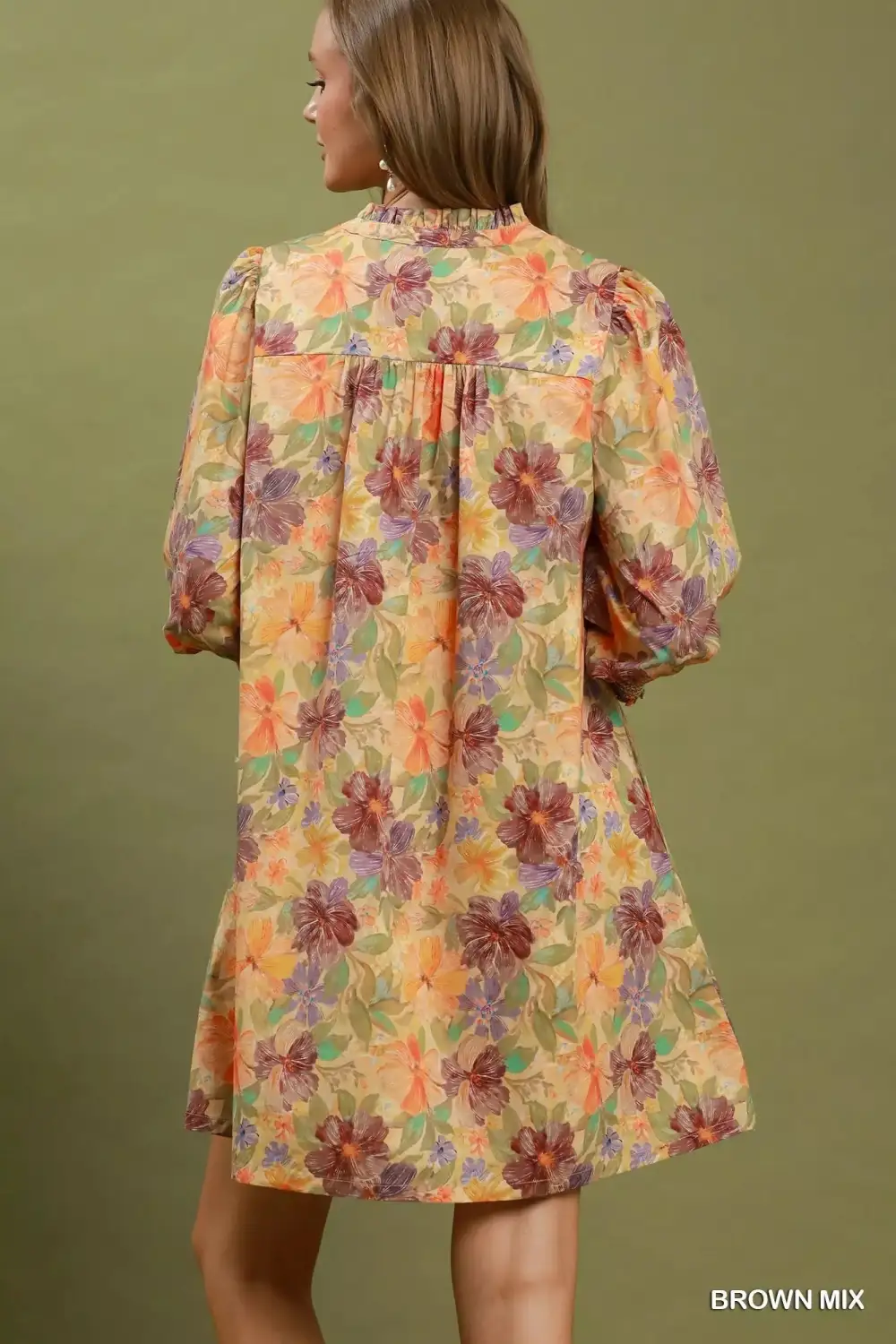Floral Print Smocked Cuff Mini Dress