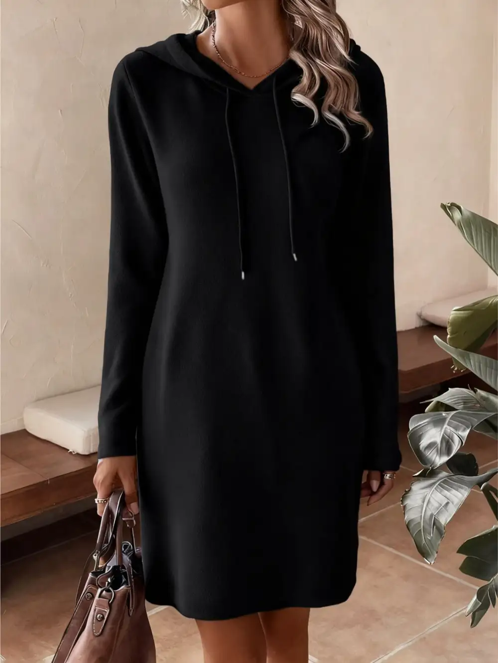 Drawstring Long Sleeve Hooded Mini Dress