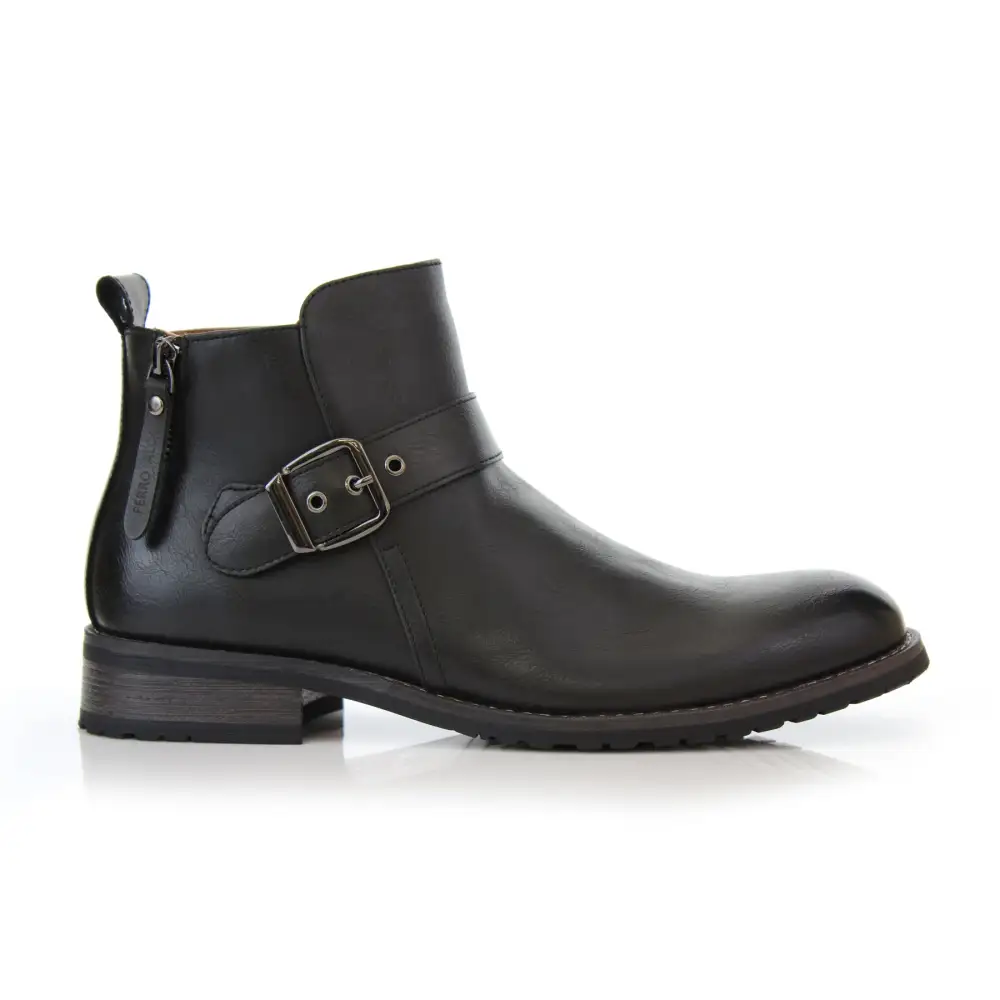 Faux-Leather Zip-Up Slip-On Chelsea Boots