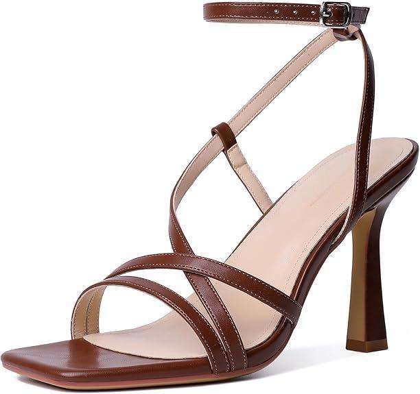 Celestia Square Toe Ankle Strap Heels