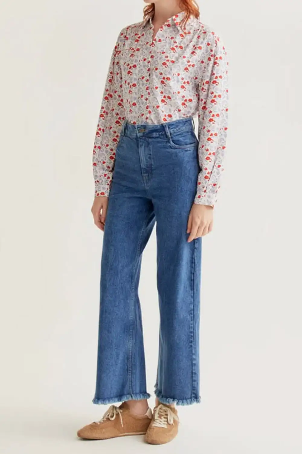 Floral Button Front Collared Relaxed Shirt