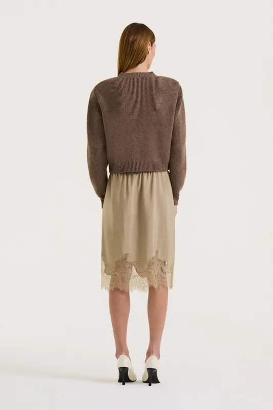 Tawny Lace Trim Midi Skirt