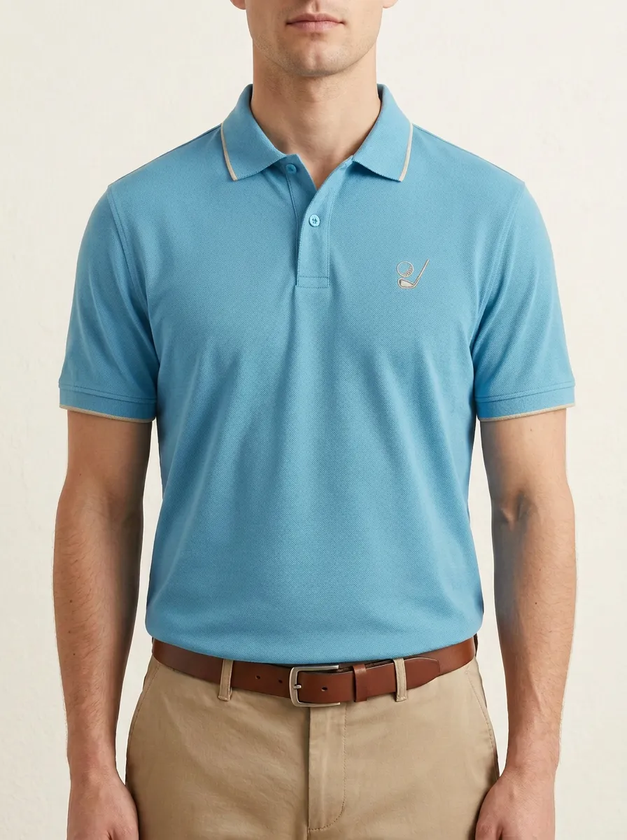 Club-Motif Embroidered Golf Polo Shirt