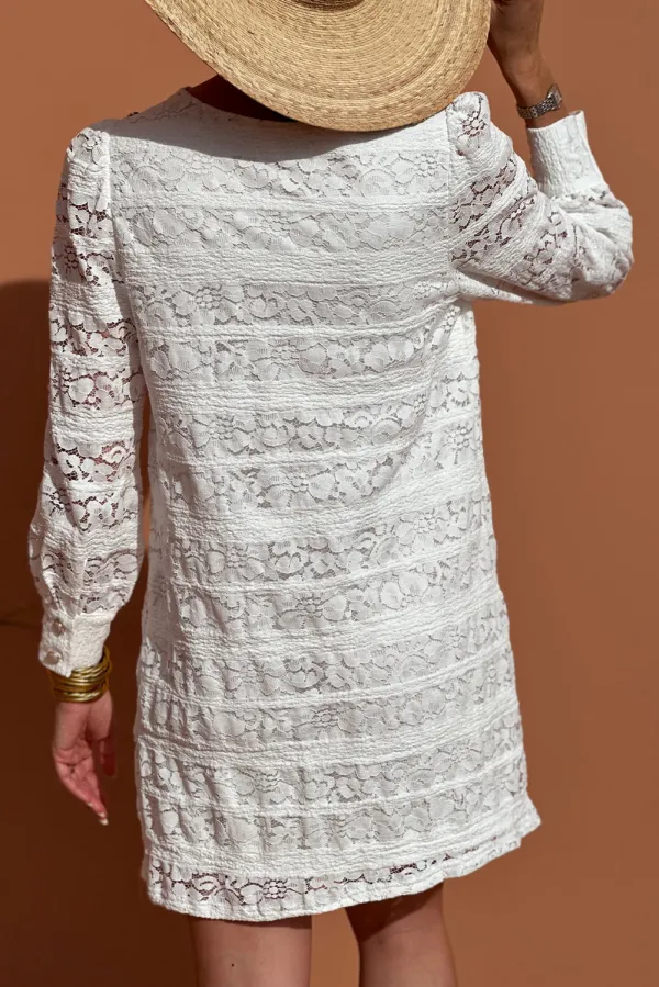 Crochet Lace Round Neck Mini Dress