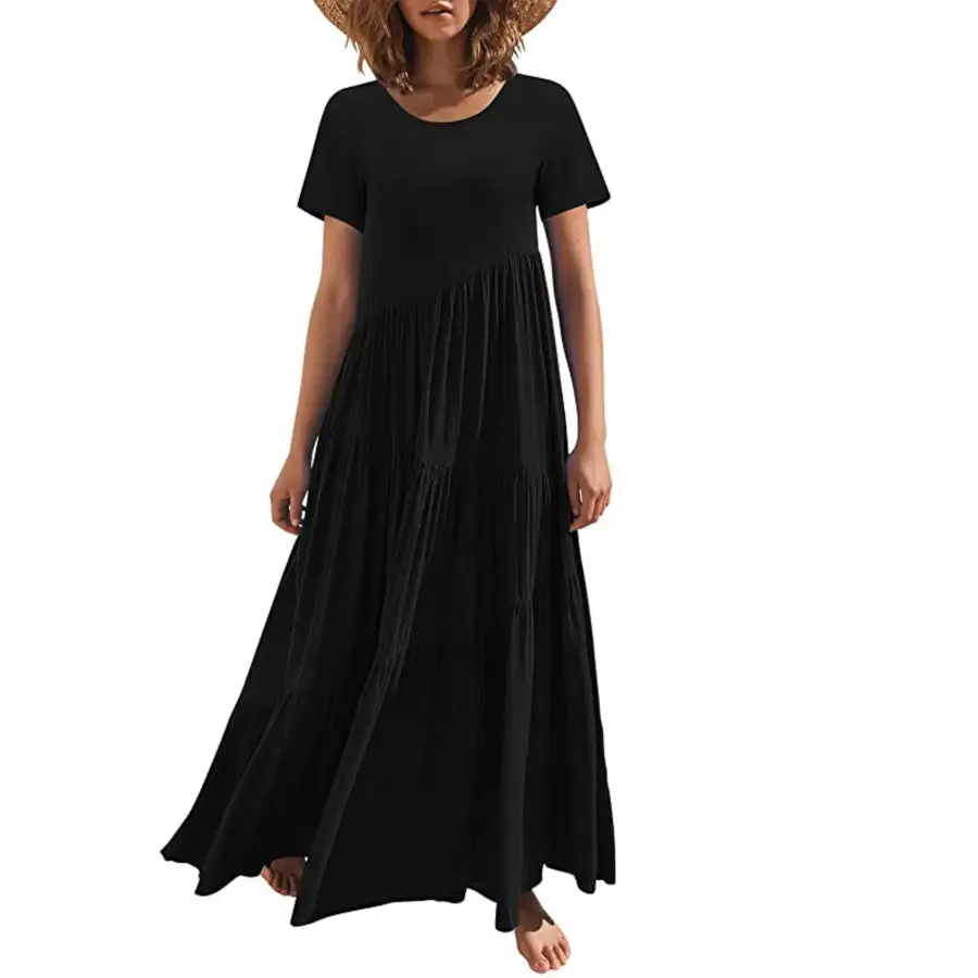 Round Neck Tiered Ruffle Maxi Dress