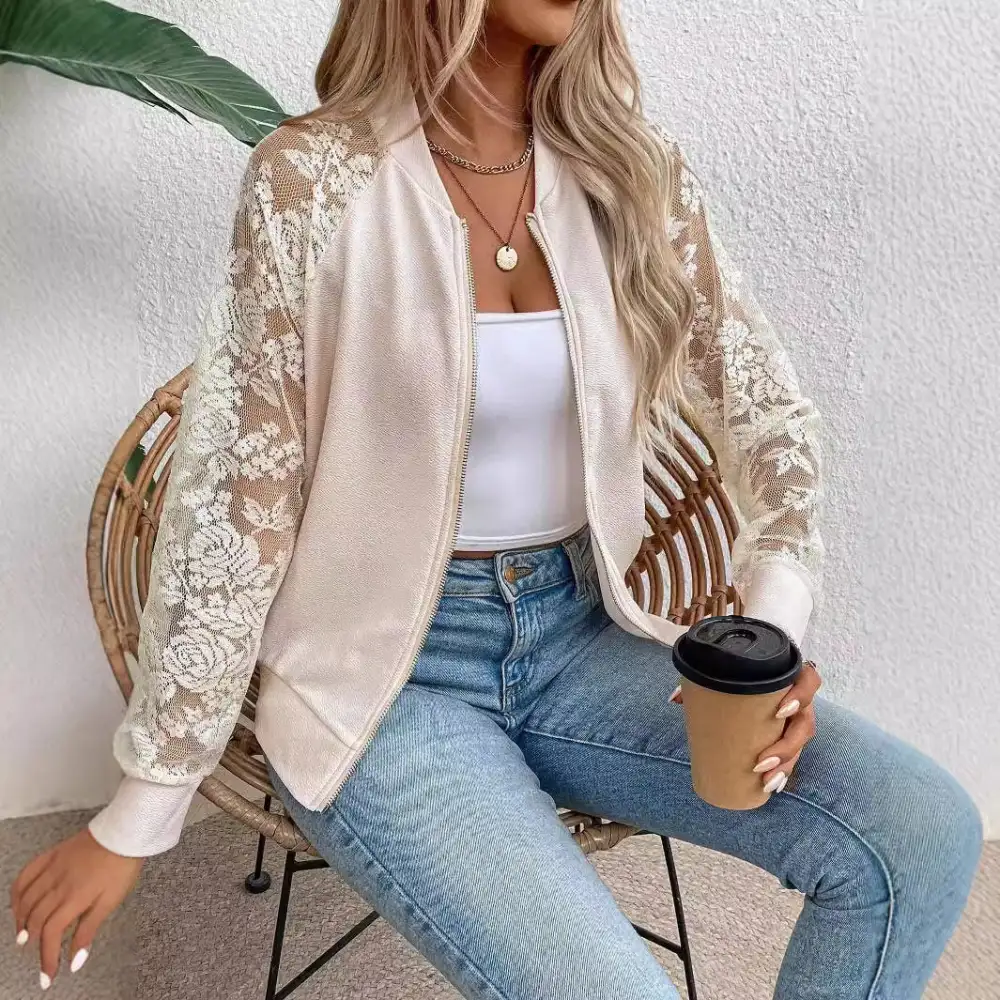 Lace-Trim Casual Outerwear Jacket
