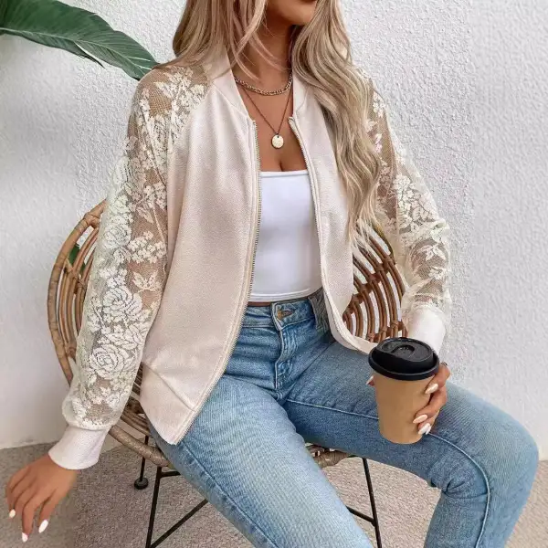 Lace-Trim Casual Outerwear Jacket