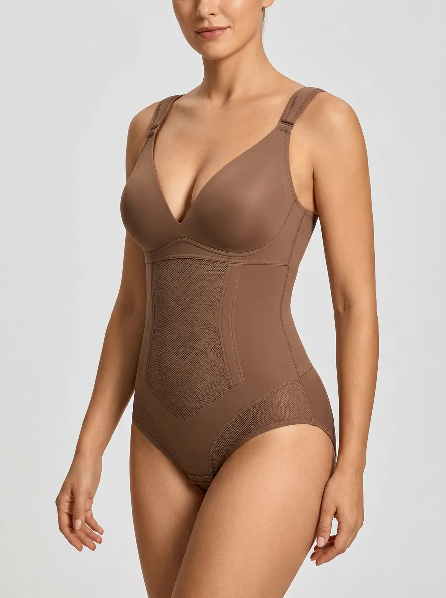 Women's Tummy Control Seamless Mesh Printed Bodysuit Shapewear