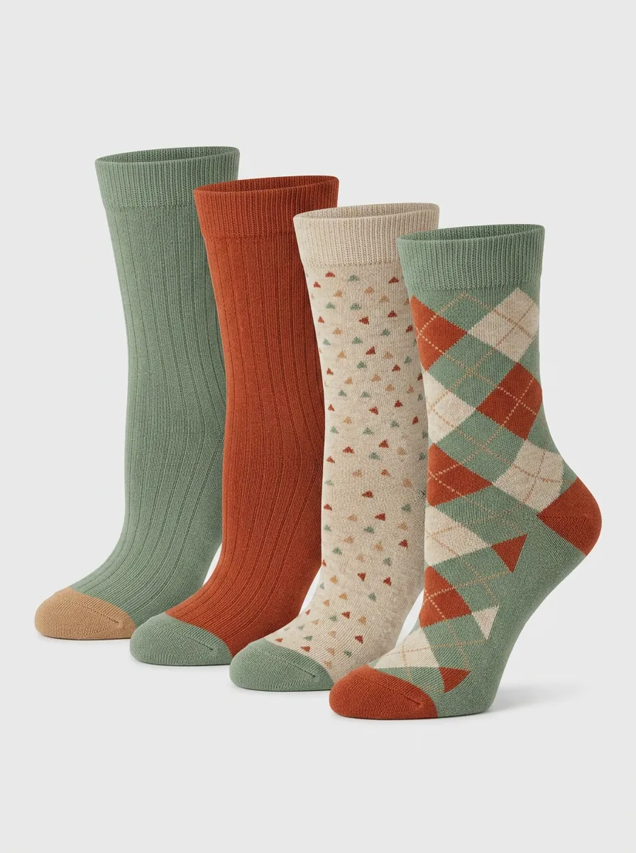 Argyle Geometric Vintage Four-Pair Casual Socks