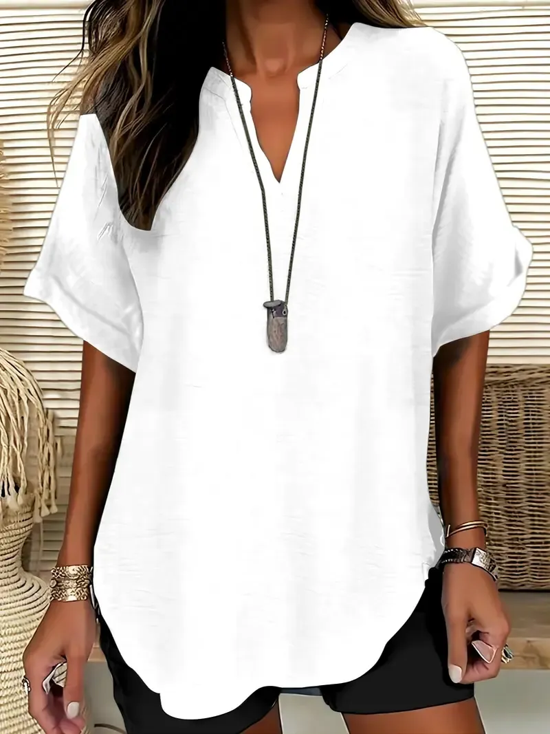 Women's Solid Color Short-Sleeve Shirt