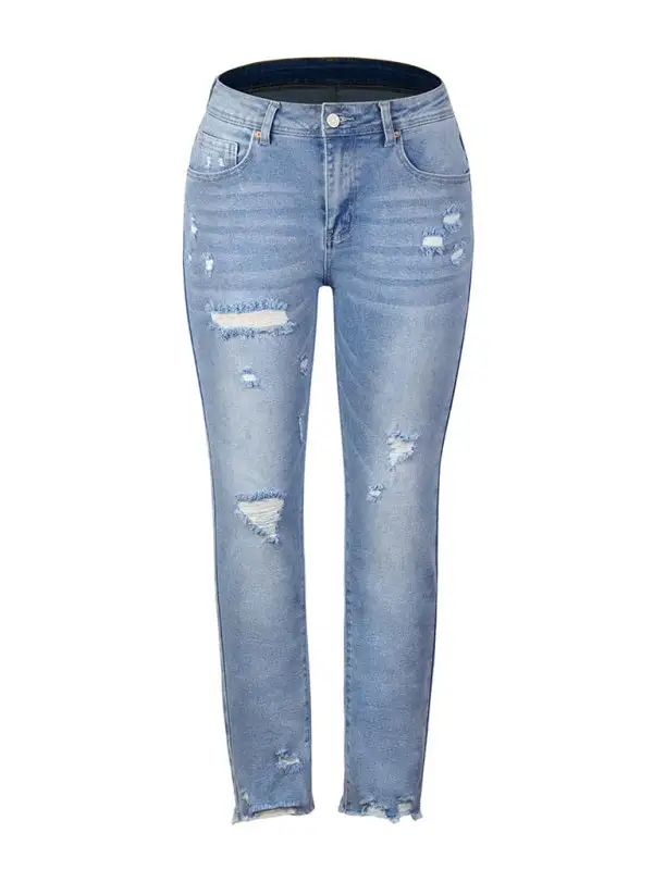 Skinny Elastic Waist Washed Denim Jeans