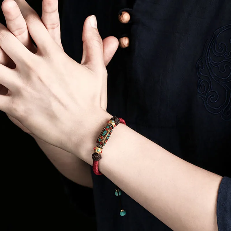 Handmade Turquoise Om Mani Padme Hum Braided Bracelet