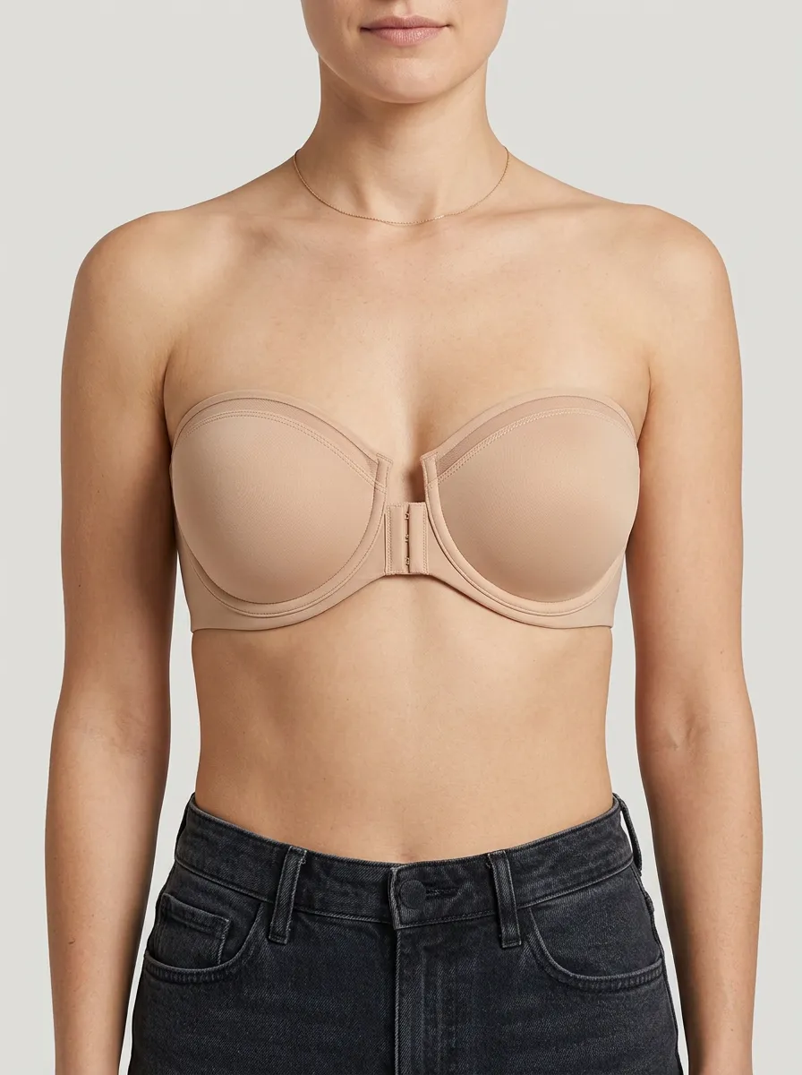 Women's Mesh-Trim Front-Closure Strapless Bra