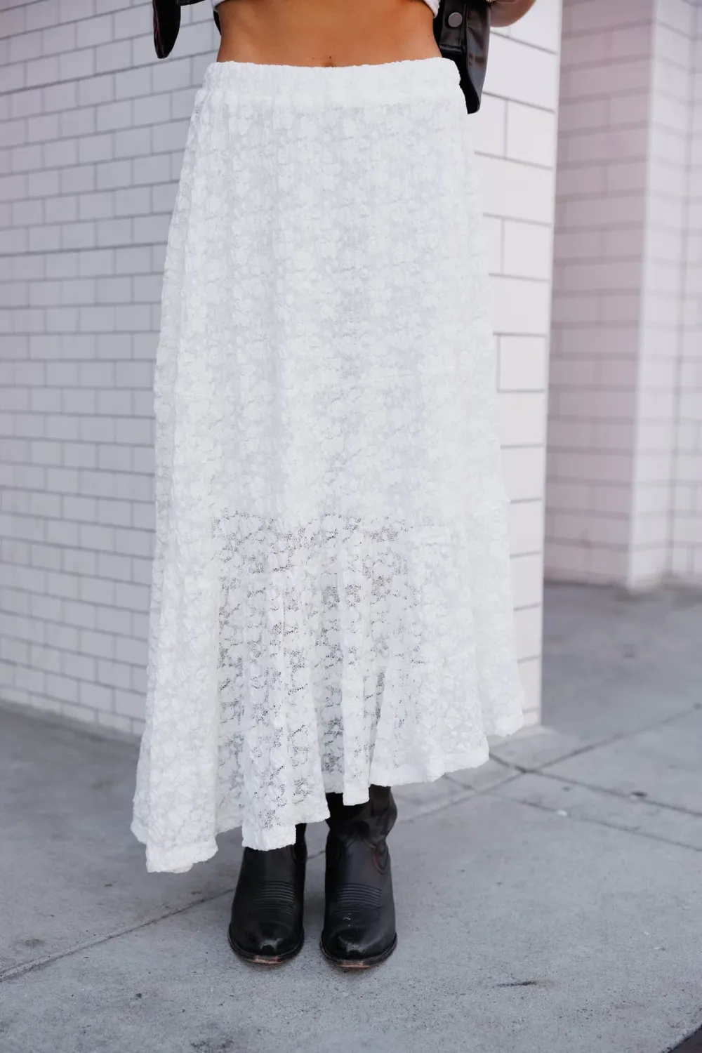 Lace Elastic Waist Maxi Skirt