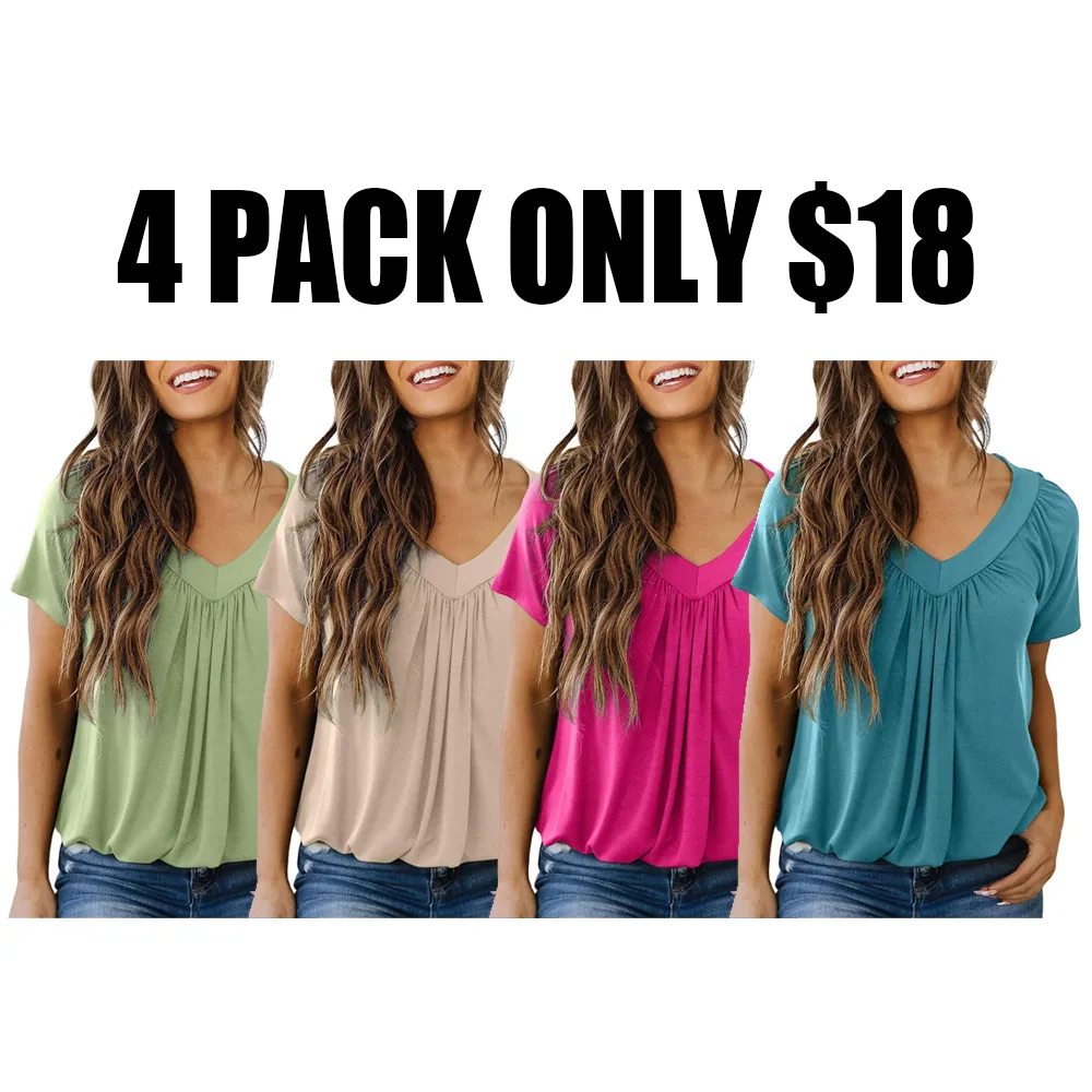 Women'S Casual Summer Short Sleeve V Neck Tops T-Shirts 🔥8-Pack - All Colors Included, Only $24