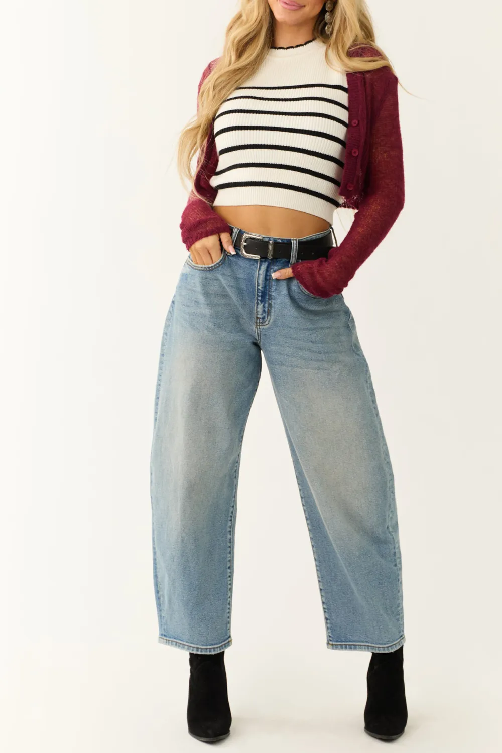 Ivory and Black Striped Scalloped Sweater Vest