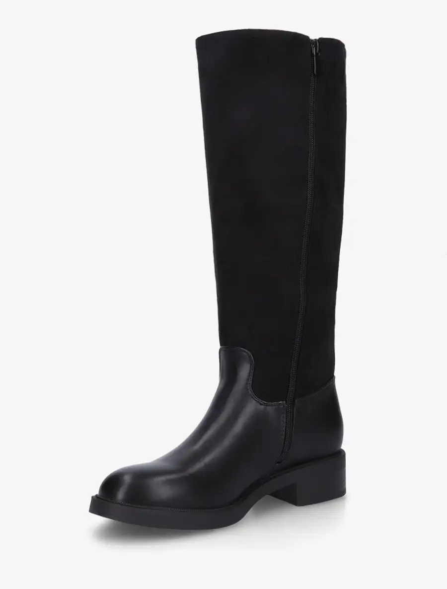 Riding Buckle Detail Block Heel Faux Suede Knee High Boots