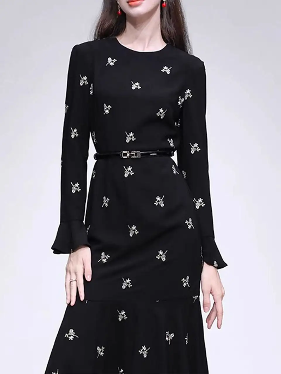 Embroidered Fishtail Midi Dress