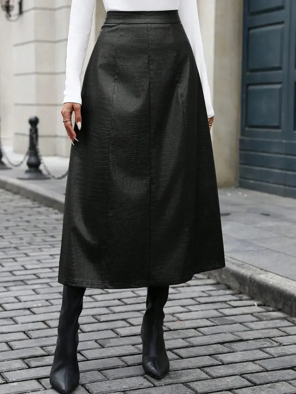 Stretch High Waisted Midi Skirt